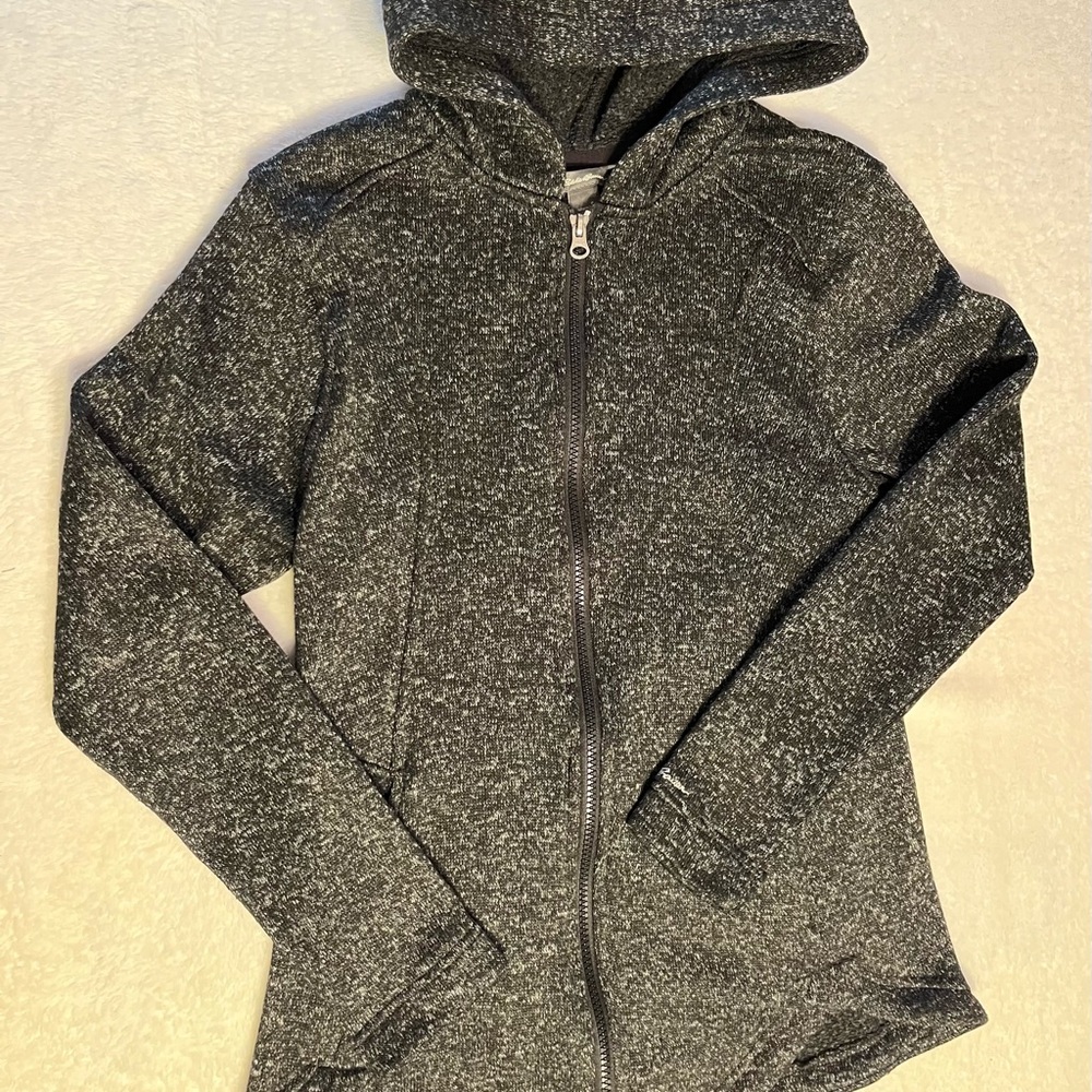 Eddie Bauer Hooded Full Zip Fleece Jacket Heathered Black Women’s Small